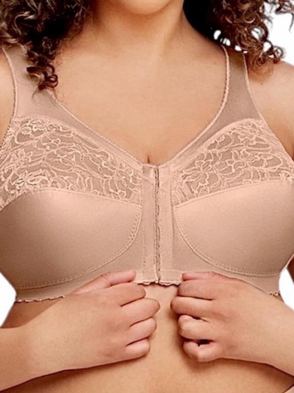 Glamorise MagicLift Tan Lace Front Close Support Bra 44C